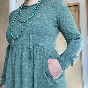 Green Hooded Dress with Pockets